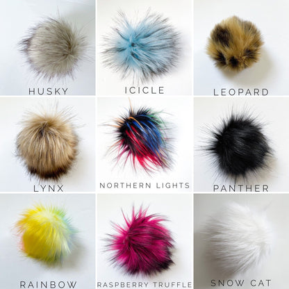 Winterfell Blue | Luxury Faux fur Pom Pom | Ties, Buttons or Snap Pompom - Buttons & Beans Co.- Buttons & Beans Co.