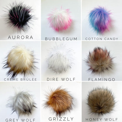 Wolf | White and Black Luxury Faux Fur Pom pom | Ties, Buttons and snap Pompom - Buttons & Beans Co.- Buttons & Beans Co.