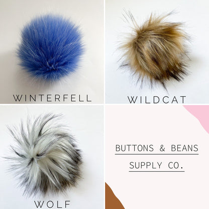 Wolf | White and Black Luxury Faux Fur Pom pom | Ties, Buttons and snap Pompom - Buttons & Beans Co.- Buttons & Beans Co.